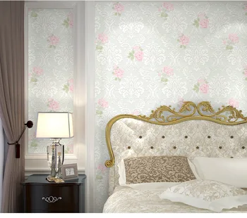 

10m long European pastoral floral foam roses bedroom wallpaper 3d girls room wall home improvement wallpapers purple pink rose