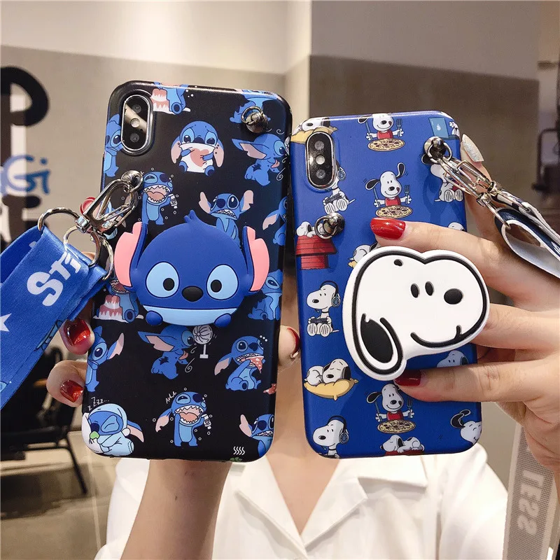 

Dog cartoon Stitch shoulder strap for case iphone 7 8 plus 6 6s 6 s plus iphone xr xs max chain neck lanyard bracket cover women