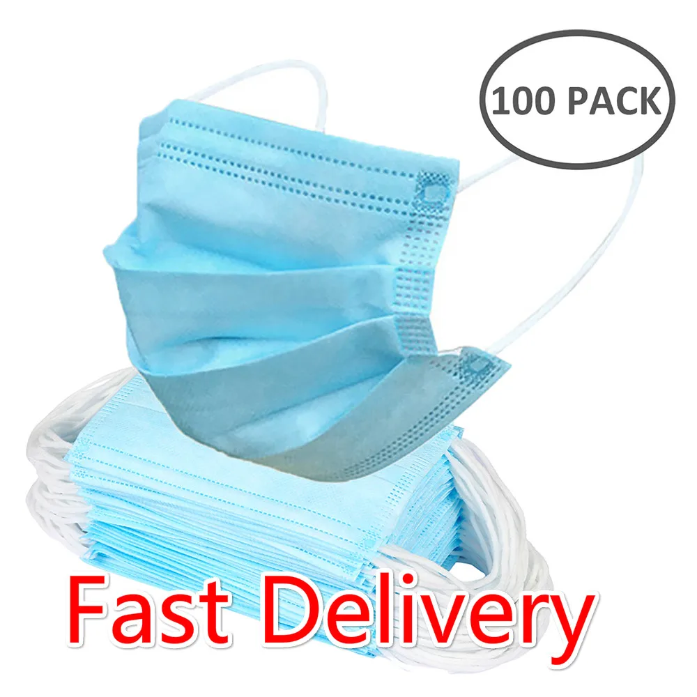 

100pcs Fast Delivery Disposable Earloop Face Mouth Masks 3 Layers Anti-Dust Mask Face Mask Prevent Mask Non Woven Masks