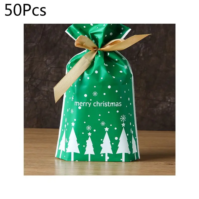 3 50PC Christmas Cartoon Rope Bag Goody Bag Wedding Party Candy Bag Gift Bag Q84D - Цвет: 3