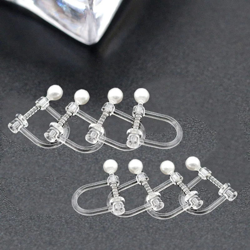 

10pcs Pearl Transparent Spring Clip on Earrings For Women Men No Pierced Ear Clip Earring With Hoop DIY Jewelry Making Finding