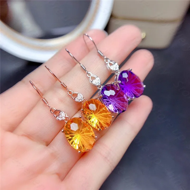 

Серьги женские из серебра 925 пробы, с цитрином и аметистом