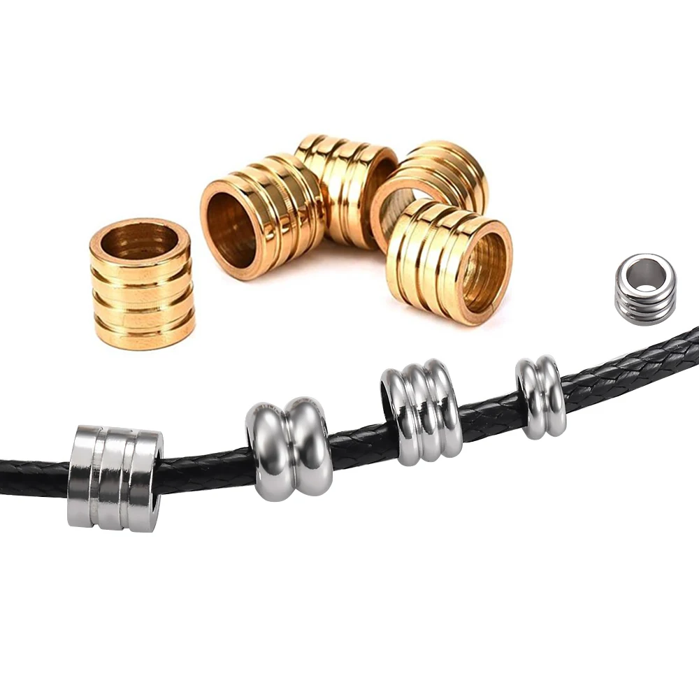 

20Pcs Large Hole Stainless Steel Stripe Loose Spacer Bead Metal Crafting Supplies for Bracelets Necklace Jewelry Making