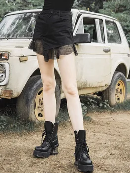 

PUNK RAVE Women Punk Sexy Black Bag Hip Skirt Lotus Leaf Fight To Receive Waist Was Thin Mesh Irregular Skirt Skirt