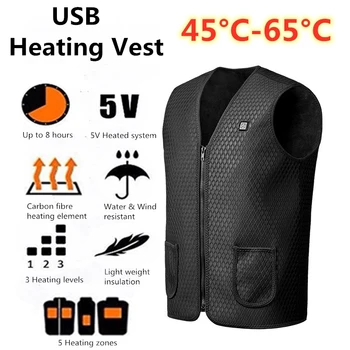 

USB Smart Heated Vest Men Women Winter Warm Electric Heating Waistcoat Carbon Fiber Sleeveless Jacket Plus Size 4XL