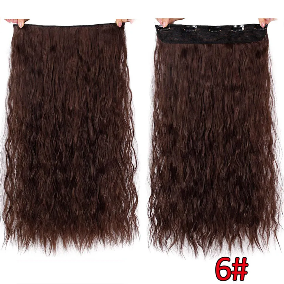 Активные длинные черные вьющиеся 22 дюйма синтетические 5 зажимы в наращивание волос женщин высокие Температура поддельные шиньоны для вечерние - Цвет: 6