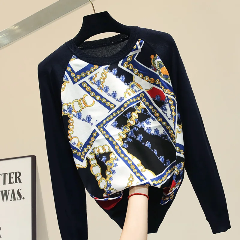 

Knitting Sweater Women New Printed Sweater Female Lady Loose Outwears Jumpper Pullovers Street Pull Femme