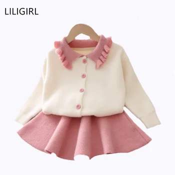 

2020 New Baby Girls Clothes Sets Fashion Child Long Sleeve Warm Sweater And Wrinkle Skirt Clothing Suit for Cute Baby Girl