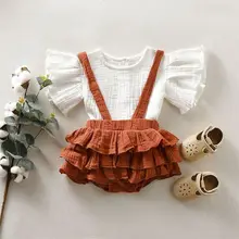 Emmaaby/хлопковый льняной Топ для маленьких девочек; рубашка; юбка на подтяжках; платье; комплект одежды для детей от 0 до 24 месяцев