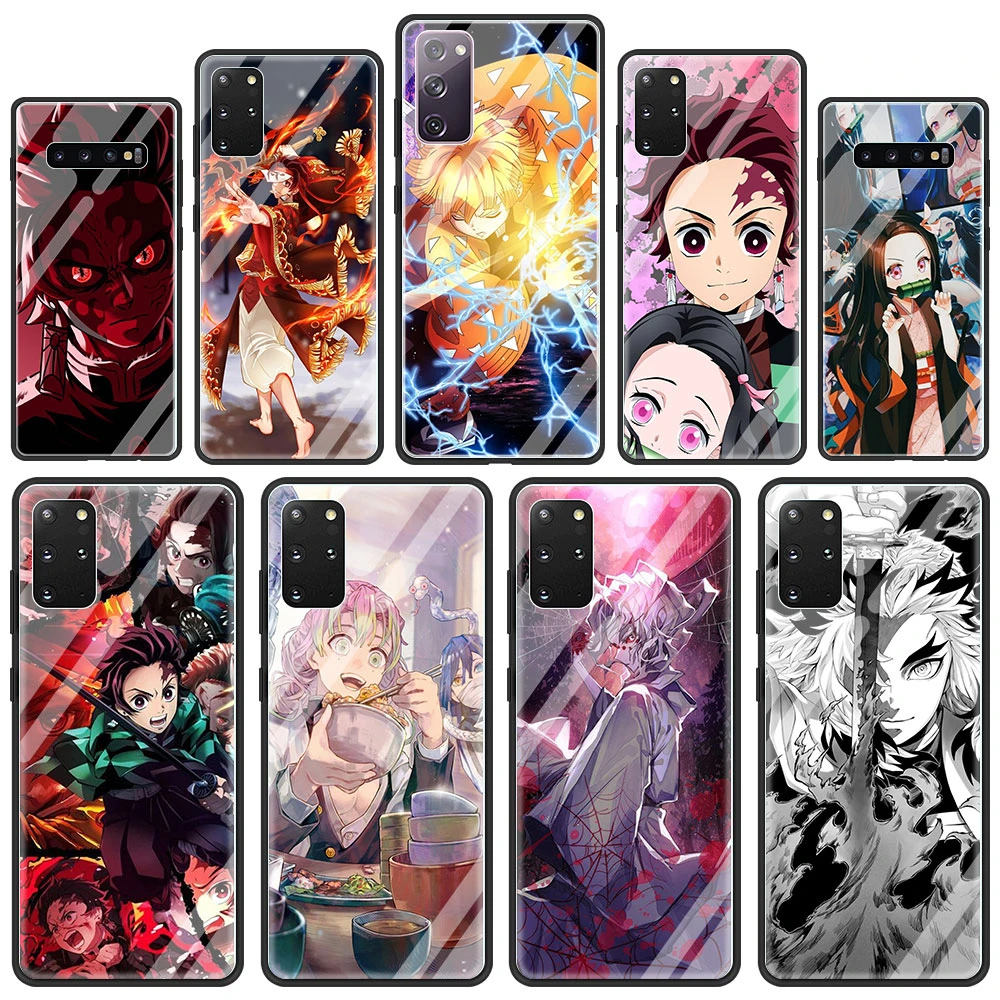 Kimetsu No Yaiba Demon Slayer Anime Glass Phone Case For Samsung Galaxy S21 S Fe S10 Note 10 Ultra 5g 9 S9 Plus S10e Cover Phone Case Covers Aliexpress