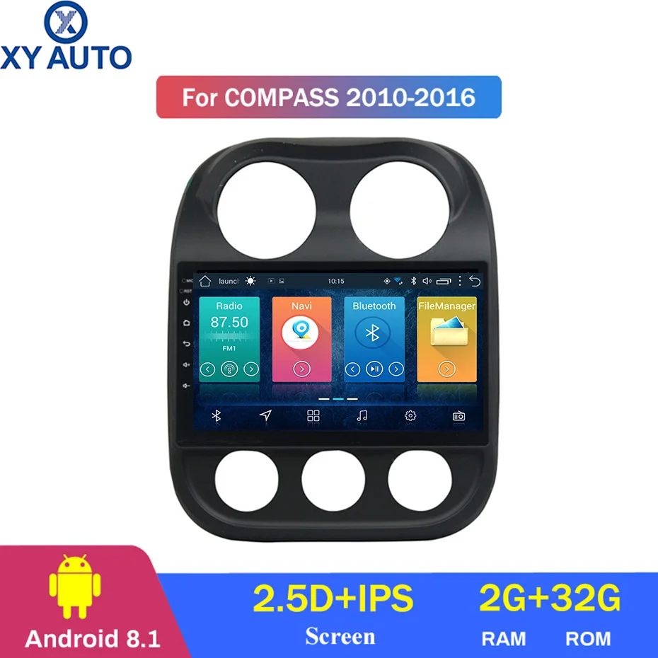 10 1 дюймов 2.5D IPS Закаленное HD Мульти-сенсорный экран Android8.1 NAVI для Jeep Compass 2010-2016 с