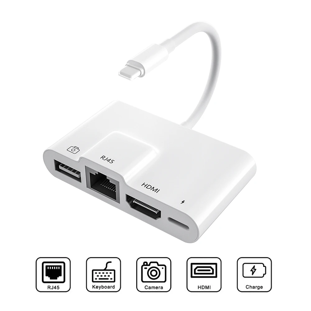 Адаптер Lightning на Rj45 Ethernet LAN HDMI 4K TV USB-концентратор OTG кабель зарядный конвертер для