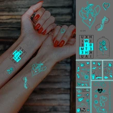 Couple Luminous Tattoos Lines English Letter Lettering Rose Waterproof Temporary Tattoo Sticker Women Men Body Art Glowing Tatto