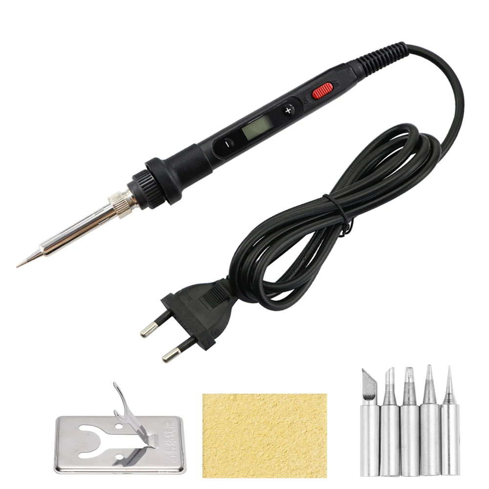 80W Tin Soldering Iron Temperature Adjustable Welding Tool With Electric Soldering Iron Tips And Desoldering Pump Repair Tools soldering irons & stations Welding Equipment