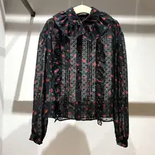 2020 Spring High quality Women's Sweet print Peter Pan Collar Long Sleeves Button Up Shirt Top B621 2020 Spring High quality Women's Sweet print Peter Pan Collar Long Sleeves Button Up Shirt Top B621