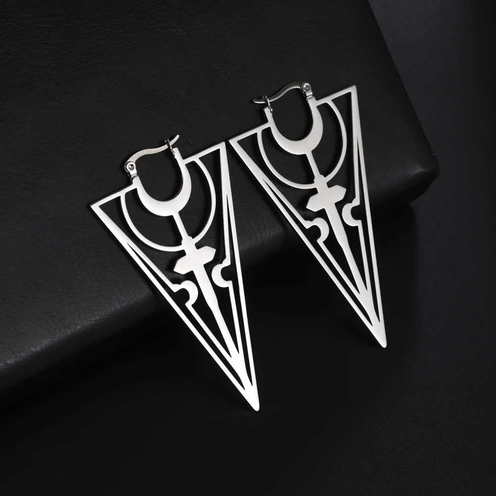Skyrim Punk Geometric Moon Triangle Earrings for Women Stainless Steel 2022 Vintage Gothic Jewelry Gift Friends | Украшения и