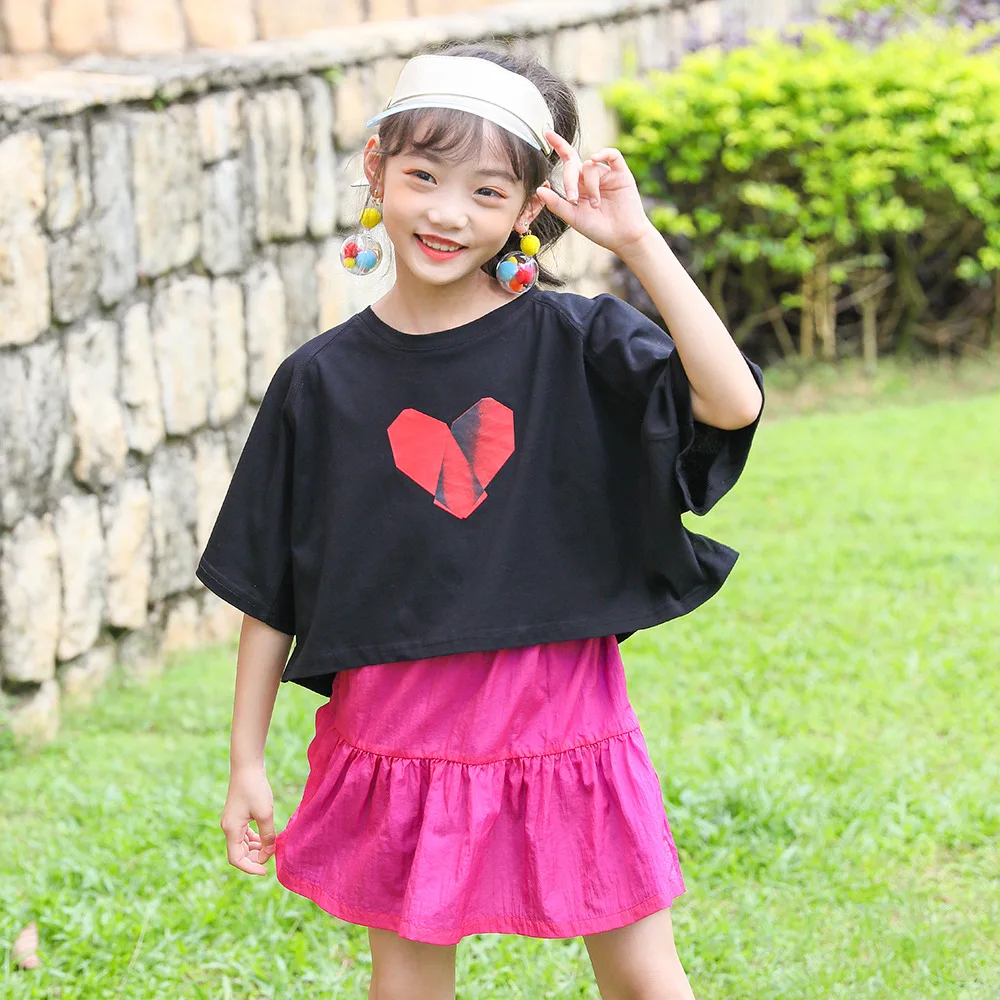 

Girl'S Suit Summer 2020 New Style Big Kid Loose-Fit T-shirt Printing Two-Piece Set han ban qun Set