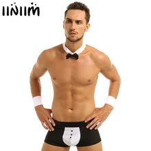 Мужское нижнее белье Butler, костюм Официанта, смокинг, шорты-боксеры, нижнее белье с галстуком-бабочкой, браслеты, Сексуальные вечерние костюмы для ночного клуба