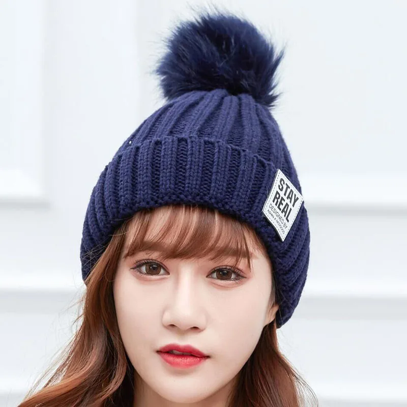SUOGRY зимняя вязаная шапка женская меховая шапка с помпоном skullies Beanies cap s lmitation шапочка с помпоном шапки для женщин Женский головной убор из плотной ткани