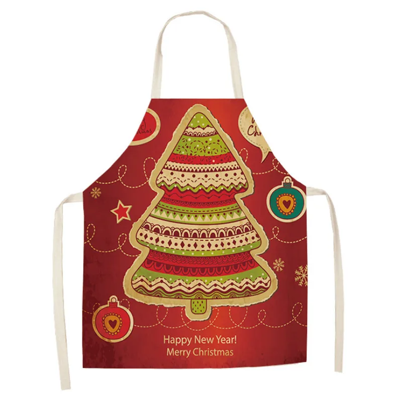 1pcs Christmas Apron Santa Claus Pinafore Cotton Linen Aprons Woman Adult Kids Xmas Gifts Bibs for Home Kitchen Cooking Baking