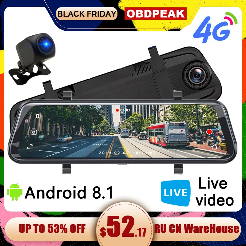 Dash cam 4G 10 inch stream media Android Mirror Car Rearview Mirror car