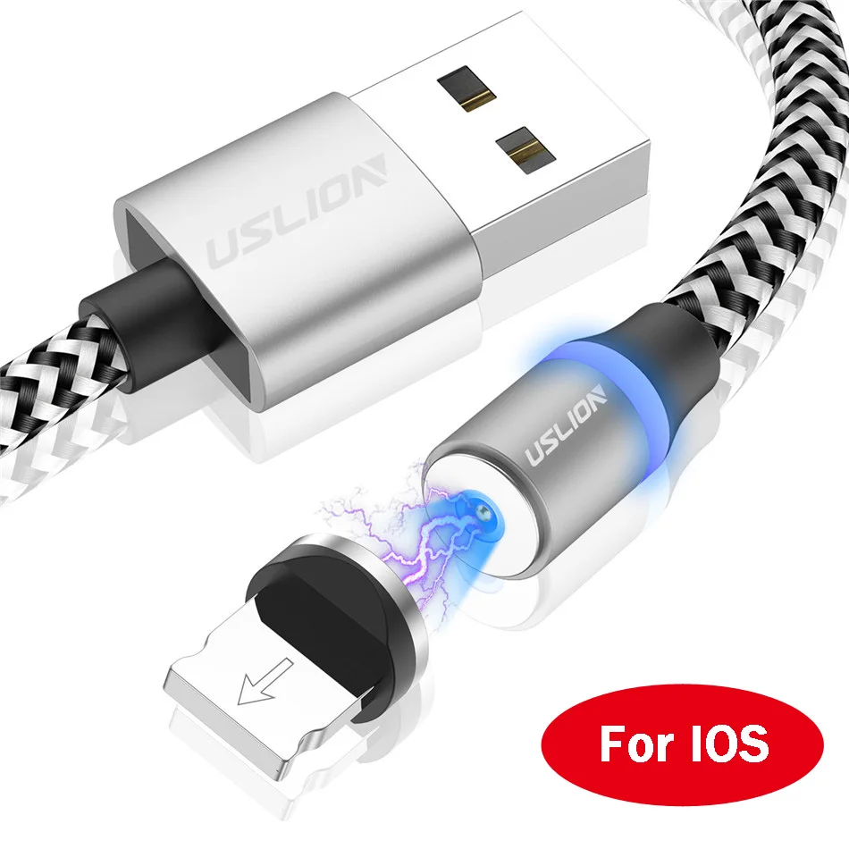 USLION Магнитный usb кабель для зарядки Micro type C для iPhone 11 Pro Max Быстрый магнит шнур для мобильного телефона для samsung S10 S9 S8 A50 - Цвет: Silver for iPhone
