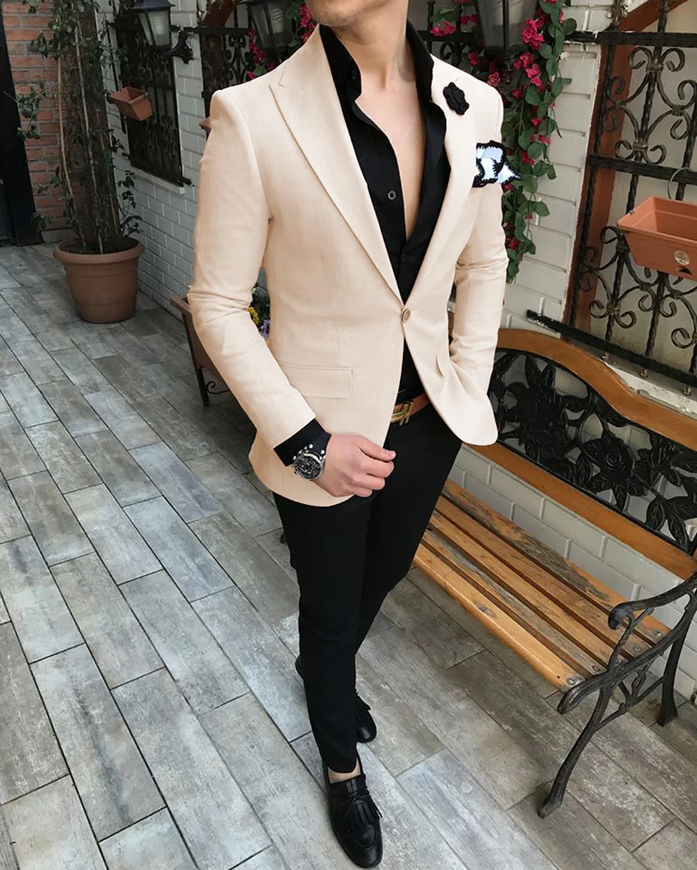 

Summer Wedding Mens Suit Champagne Slim Fit 2 Pieces Party Blazer Prom Grrom Suit Leisure Suit Jacket Blazer & Pants for Wedding