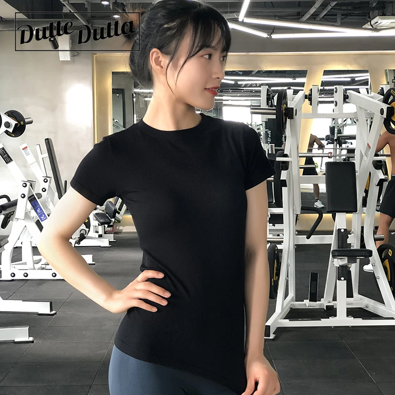 Однотонный короткий рукав топы для занятий йогой; спортивная одежда для йоги, под заказ, фитнес-Спорт Футболка Для женщин топы спортивные для женские футболки для йоги