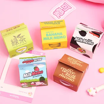 

Creative Stationery Milk Box Post-it Note Small Portable Milk Coffee Memo Creative Note Paper Kawaii Stickers