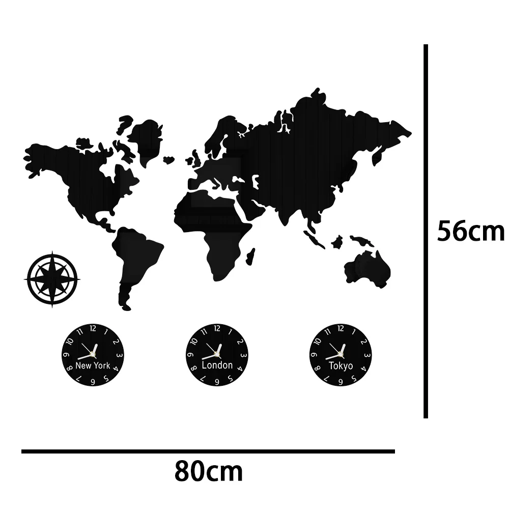 World Map Large Wall Clock New York London Tokyo Personalized Time Zone Silent Non Ticking Wall Clock Office Geographic Wall Art - 2