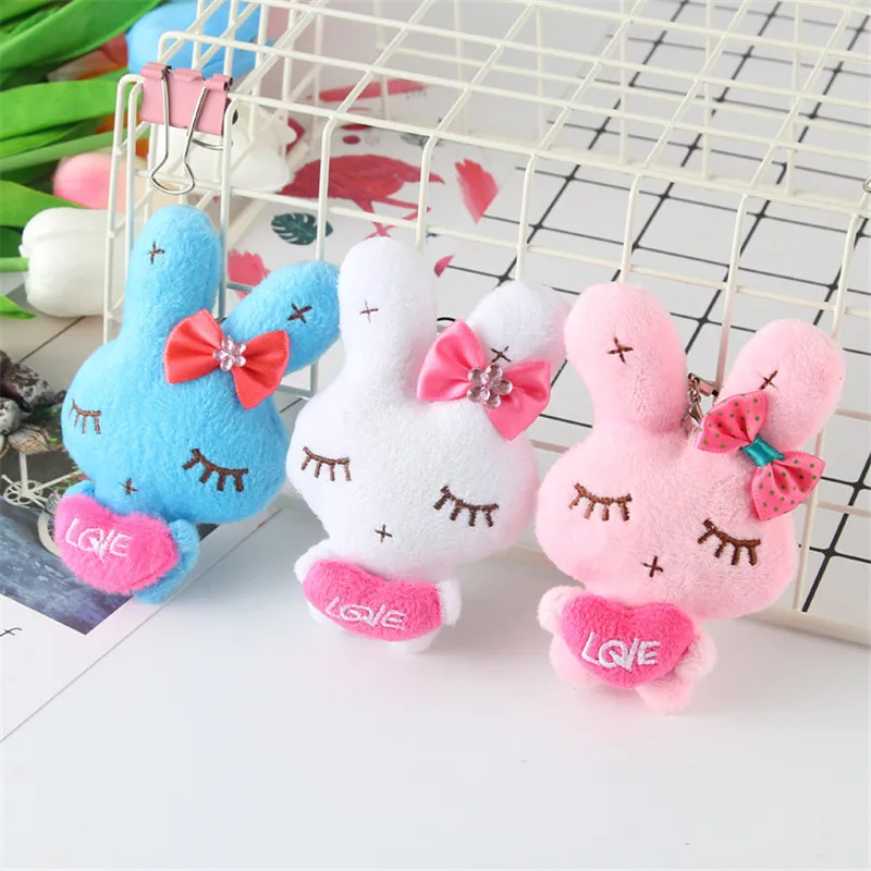 Cute Love Heart Rabbit Plush Keychain Toys White Pink Blue Bunny Rabbits Peluche Dolls Key Bag Pendants Wedding Party Gift 10pcs  (1)