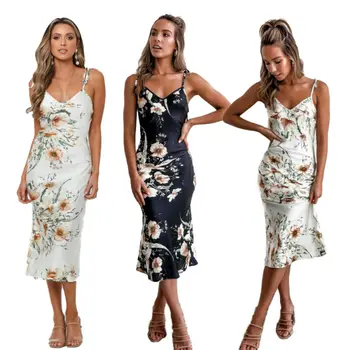 

Women's Boho Maxi Floral Dress Summer Ladies Sleeveless Long Strappy Dress