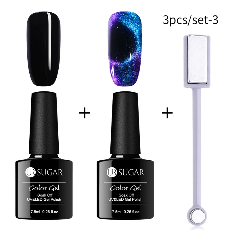 3pcs laser3 Ur Sugar 3 шт 9D Galaxy Гель-лак для ногтей с эффектом «кошачий глаз» набор Хамелеон для использования с магнитом замочить от УФ/светодиодный лак для ногтей Полупостоянный Маникюр гель лак - Color: 3pcs laser3