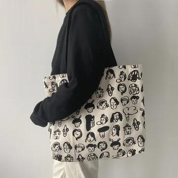 

Bookbag Zipper Girls Cartoon Shoulder Bags Canvas Handbags for Women 2020 New Casual Tote Bags Large Capacity School Students