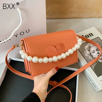 

[BXX] Pearl Design PU Leather Crossbody Bags For Women 2020 Summer Chain Shoulder Handbags and Purses Female Travel Bag HN914