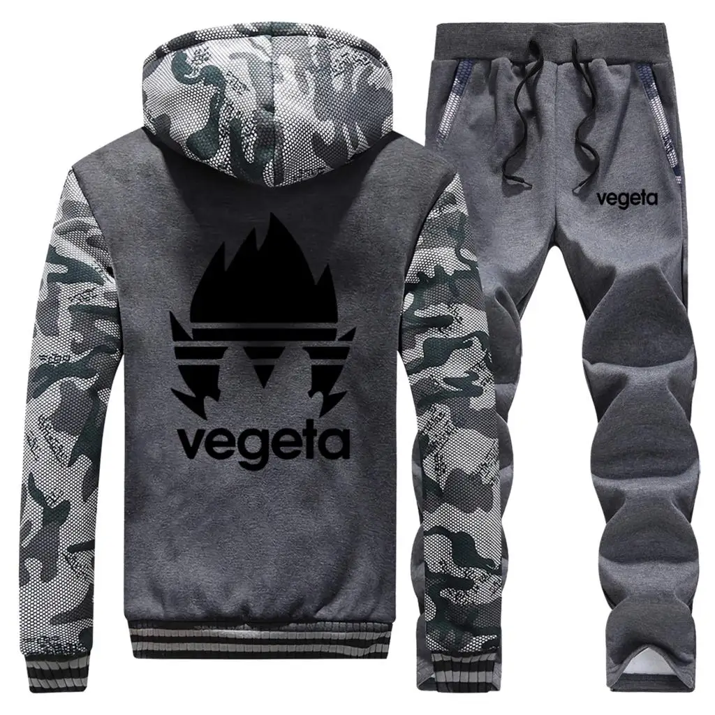 DragonBall Z Vegeta принт мужские толстые толстовки камуфляж Толстовка+ Тренировочные Брюки 2 шт. наборы для ухода за кожей зимняя теплая брендовая куртка Dragon Ball пальто