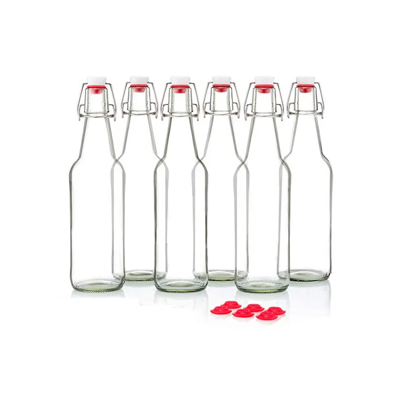 

Swing Top Glass Bottles CERAMIC TOPS - Flip Top Bottles For Kombucha, Kefir, Beer - Clear Color Bottles Quick Cleaning Design