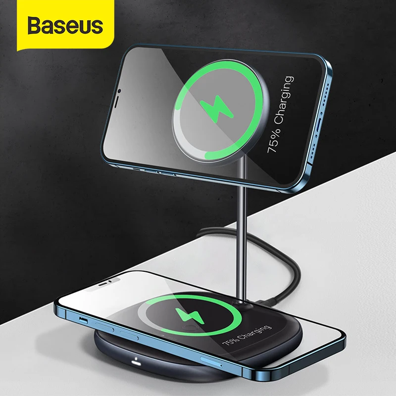 Baseus Magnetic Wireless Charger For iPhone 12 Pro Max Desktop Phone Stand Wireless Charger For Airpods Xiaomi Samsung