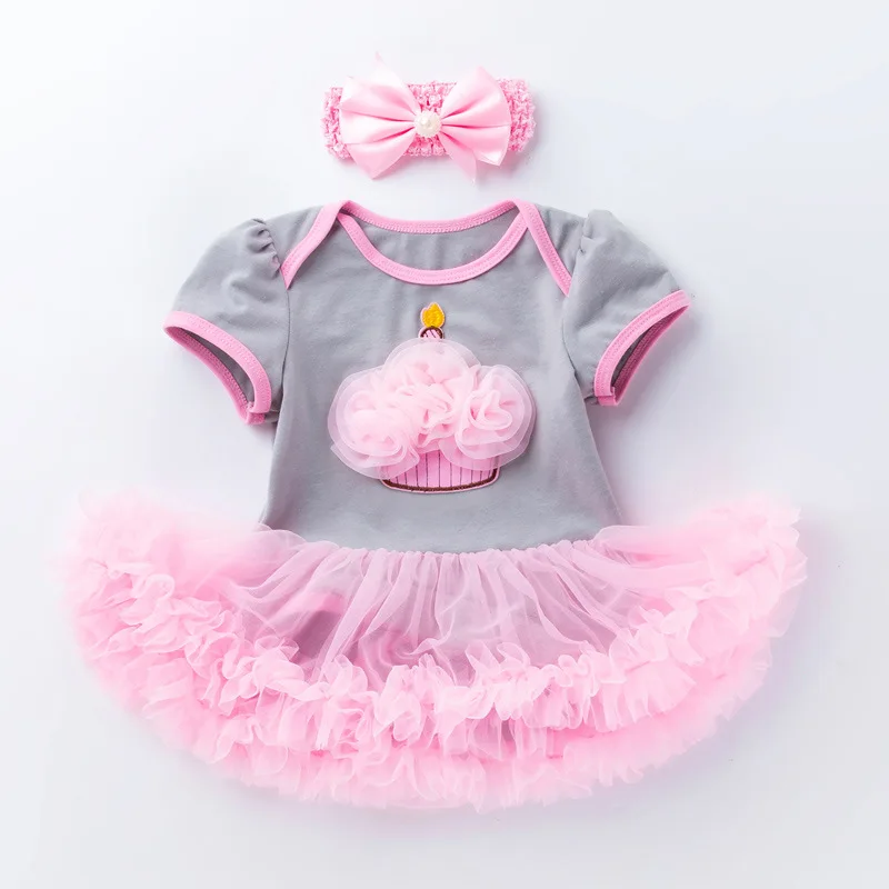 Cute Newborn Baby Girl Dress Baby Tutu Rompe Dress Infant Birthday Dress with Bow Headband 1 Year Girl Baby Birthday Dress 0-24M - Цвет: 3