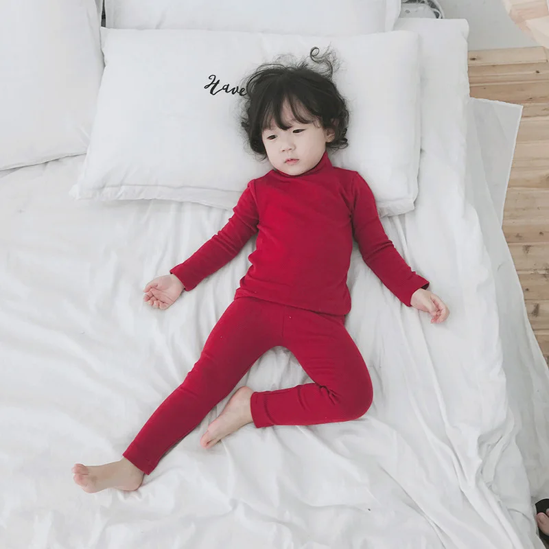 Fall and Winter New Ground Long Sleeve Medium and High Neck Suit for Children's Pajamas for Boys and Girls