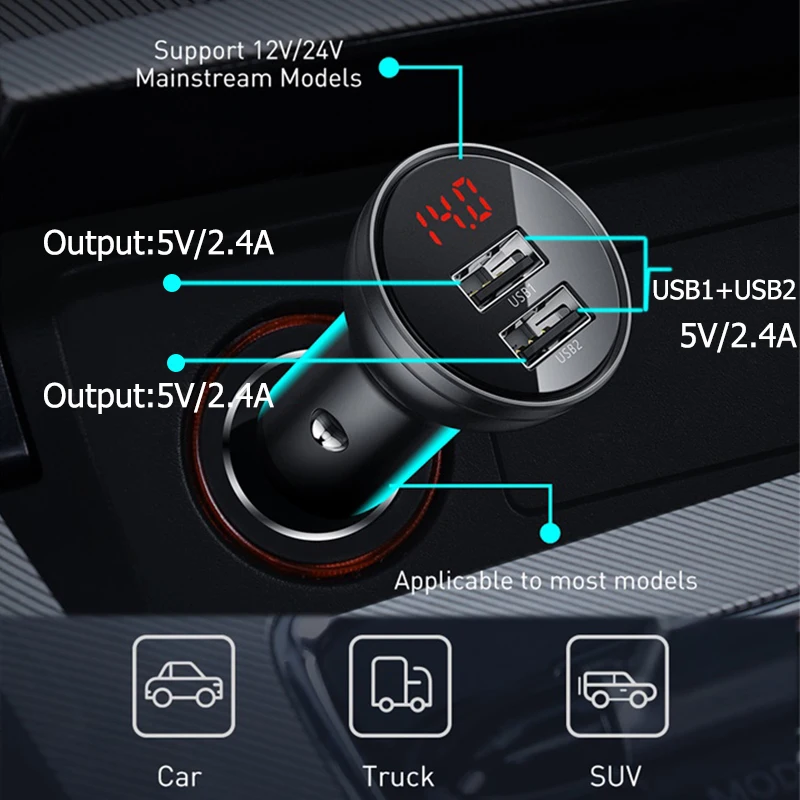 Baseus Dual USB Автомобильное зарядное устройство мини 4.8A Быстрая зарядка для Iphone 11 Pro samsung huawei телефон USB разъем адаптер авто аксессуары