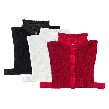 

Pleated Ruffles Stand Fake Collar Hollow-out Floral Lace Necklace Choker Buttons