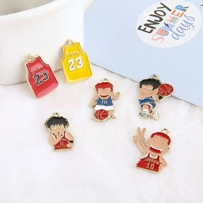 

6pcs Japanese Style Fun Cartoon Earrings Animation Sakuragi Flower Road Alloy Dripping Cute Pendant DIY Jewelry Earring Material