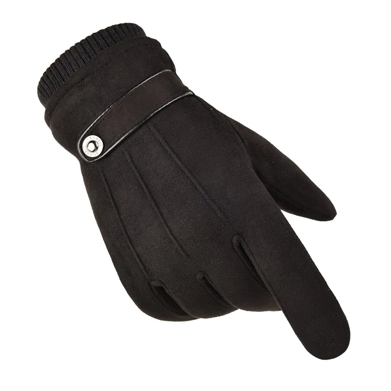 1 Black Gloves Мужские замшевые теплые перчатки с сенсорным экраном унисекс толстые кашемировые противоскользящие перчатки для вождения зимние теплые варежки мужские перчатки - Цвет: 1 Black Gloves