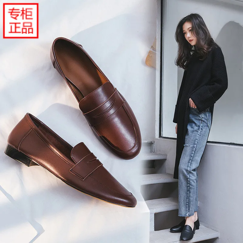 

Shoes Women Flat Genuine Leather Loafers Spring New Style Lazy Slip-on British-Style Four Seasons Leather Shoes Women's Moccosin