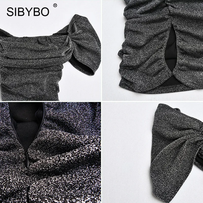SIBYBO блестящее сексуальное облегающее платье с открытыми плечами без бретелек без рукавов Летнее женское платье с открытой спиной Клубные вечерние длинные платья
