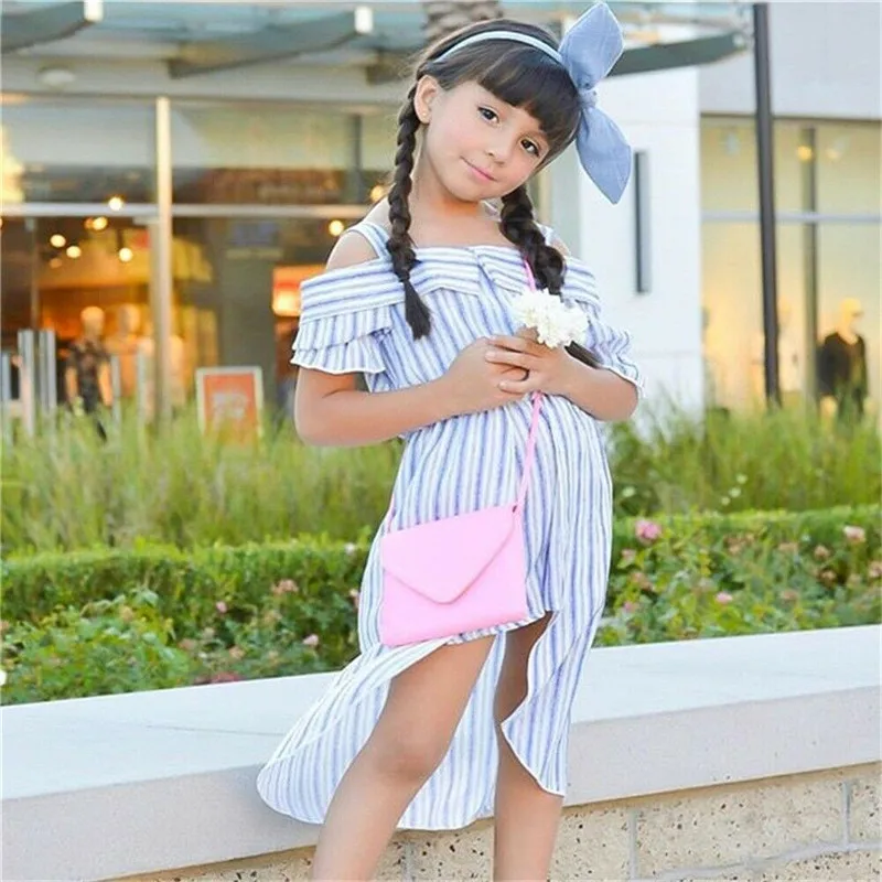 

Fashion Design Baby Girls Striped Jumpsuits Dress Off The Shoulder Loose Overalls Dresses Cute Infant Children Romper Clothing
