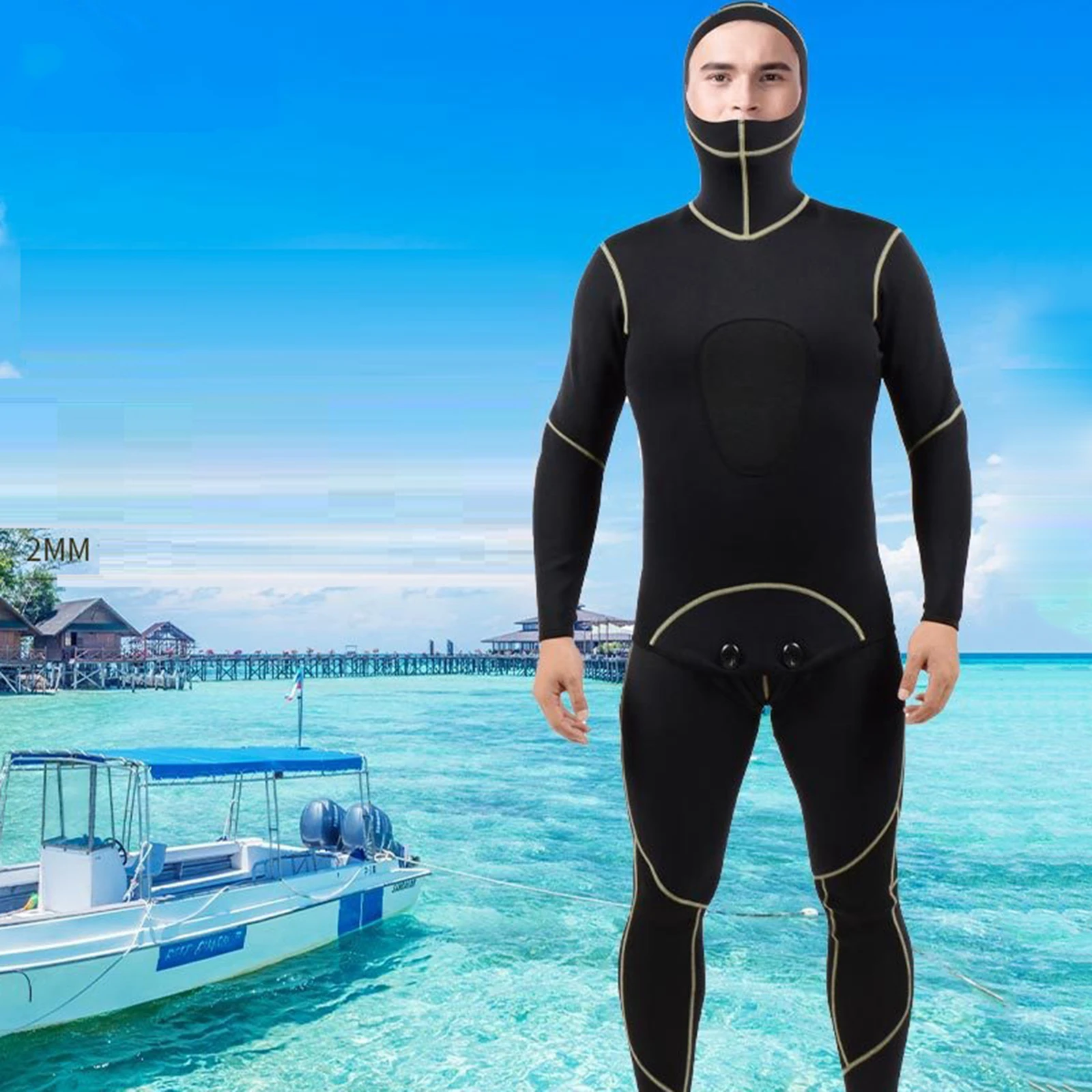 Professional 2MM 2-Piece Neoprene Scuba Dive Wetsuit With Hood Split Spearfishing Wet Suit For Men Double Warm Equipment