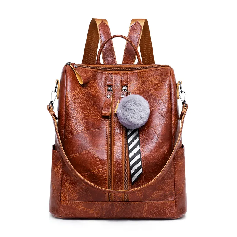 Модный женский рюкзак на двойной молнии с помпоном высокого качества для девочек-подростков, женская школьная сумка на плечо, рюкзак Mochila