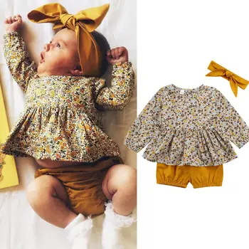 

Newborn Set Infant Clothing 2020 Summrt Spring Toddler Baby Girls Floral Tops Dress+ Short Pants 3PCS Clothes